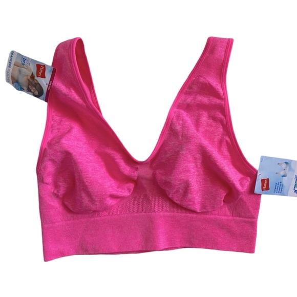 HANES women’s soft bra hot pink wirefree pull on bra size large NWT - Picture 1 of 2